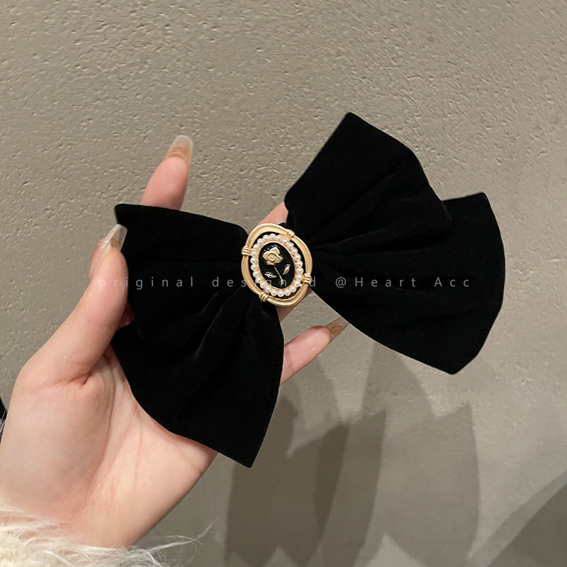 Black Velvet Bow Clip Rose Flower Hair Accessories