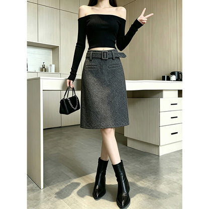 Retro Mid-Waist Elegant Midi Skirt