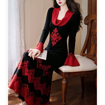 Off-The-Shoulder Vintage-Style Knit Dress