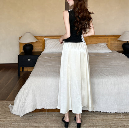 Sleeveless Knitted Lace-Trimmed Top And High-Waisted Skirt Two-Piece Set
