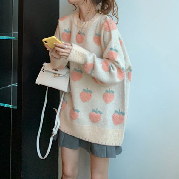 Crew Neck Knitted Outer Sweater Long Sleeve Top