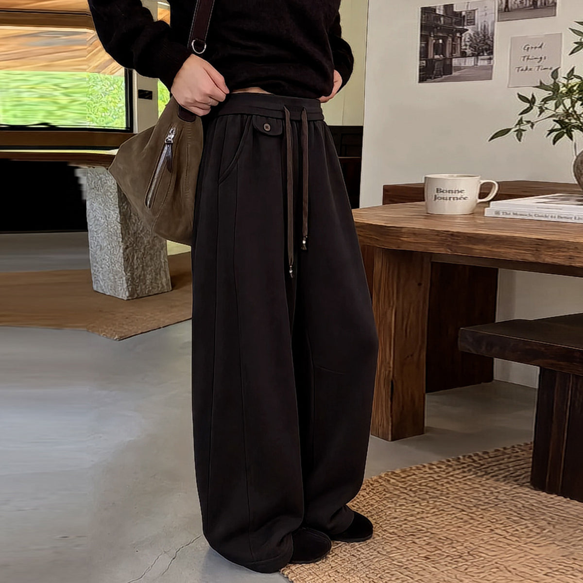 Lazy Style Drawstring Wide-Leg Sweatpants