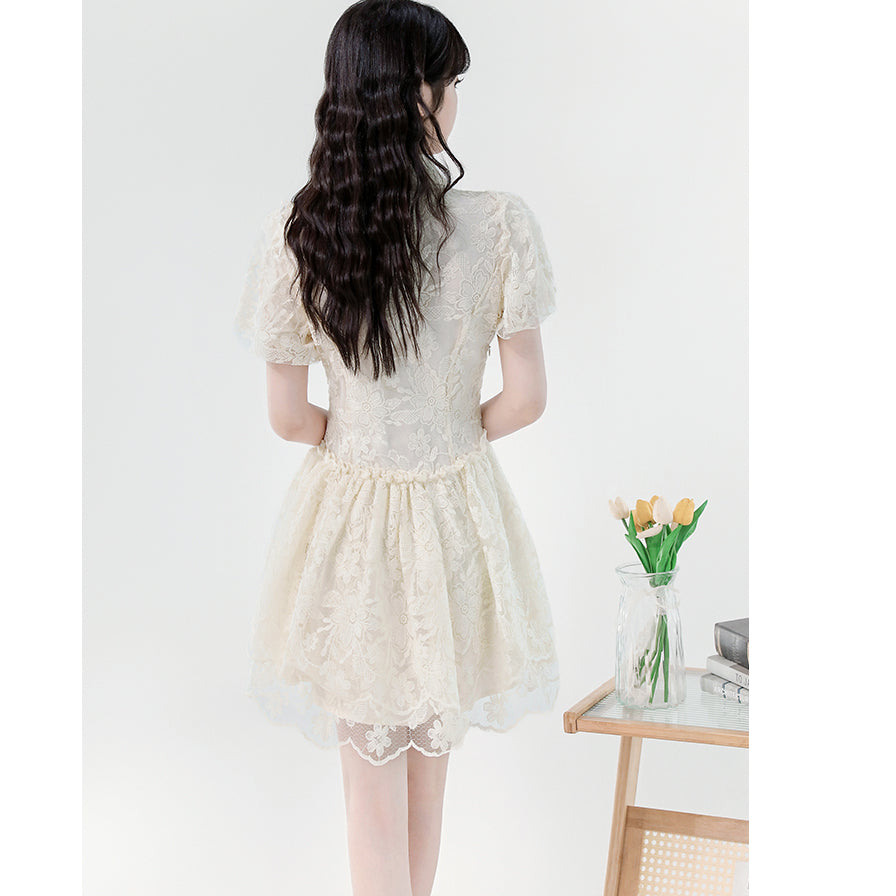 Niche Puff Sleeve Lace Princess Dress