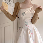 Splicing Mesh Cami Dress Hollow Cardigan Shawl Blouse