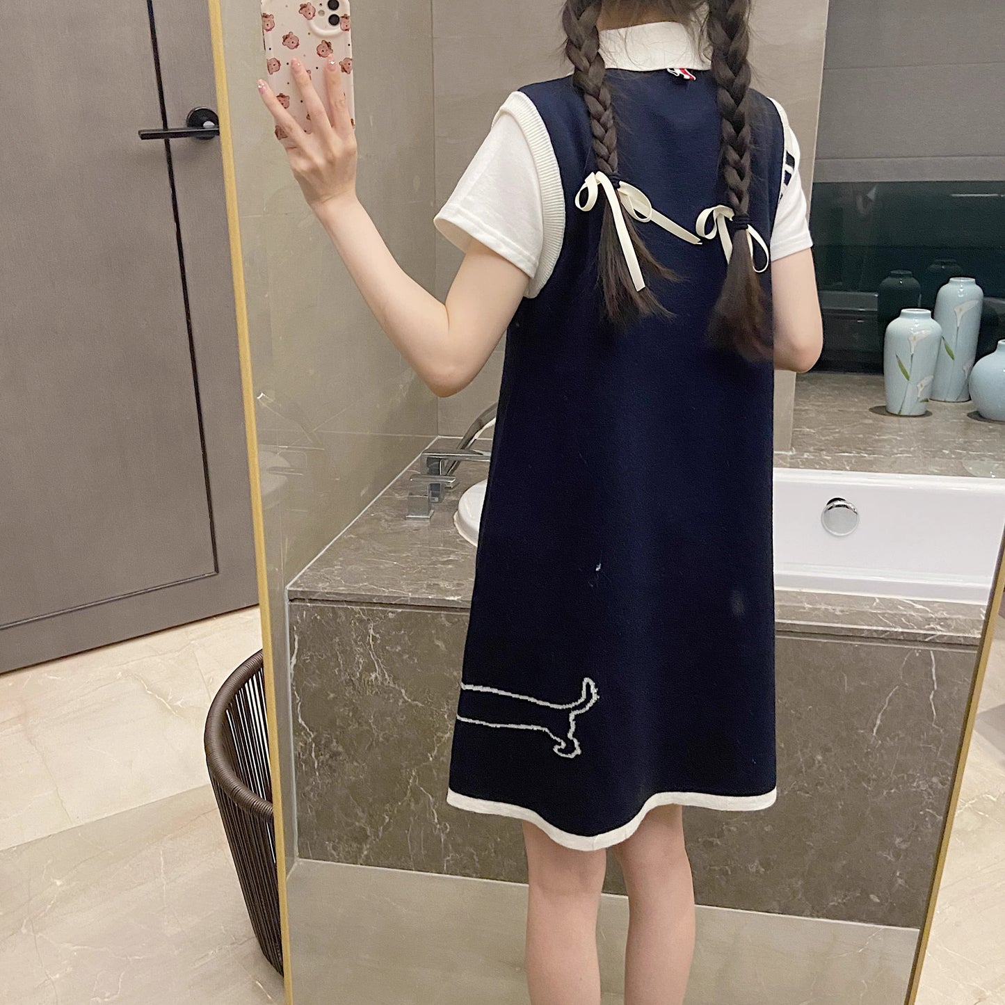 Polo Collar Elegant Knitted Vest Dress