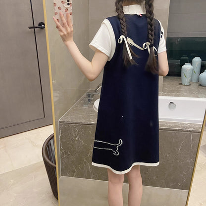 Polo Collar Elegant Knitted Vest Dress
