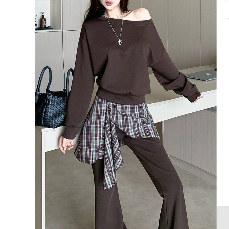Retro Plaid High-Waisted Trousers Two-Piece Suit