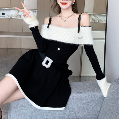 Off-The-Shoulder Long-Sleeve Knit Dress