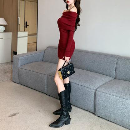 Off-The-Shoulder Red Knitted Dress