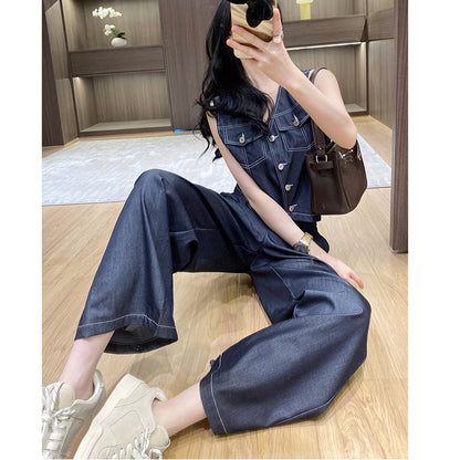 Tencel Denim Vest And Wide-Leg Pants Two-Piece Set
