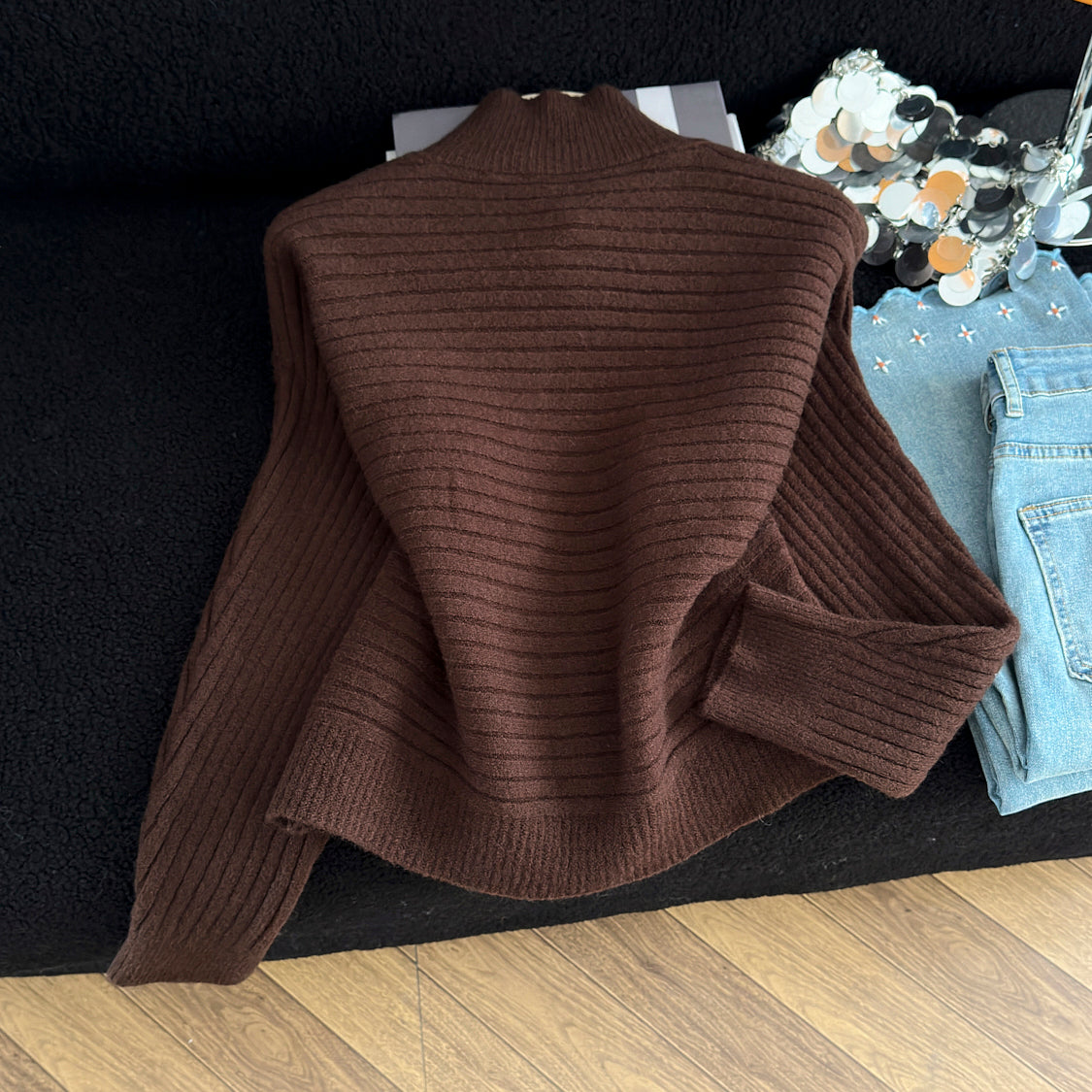 Stylish Stand-Up Collar Knit Cardigan