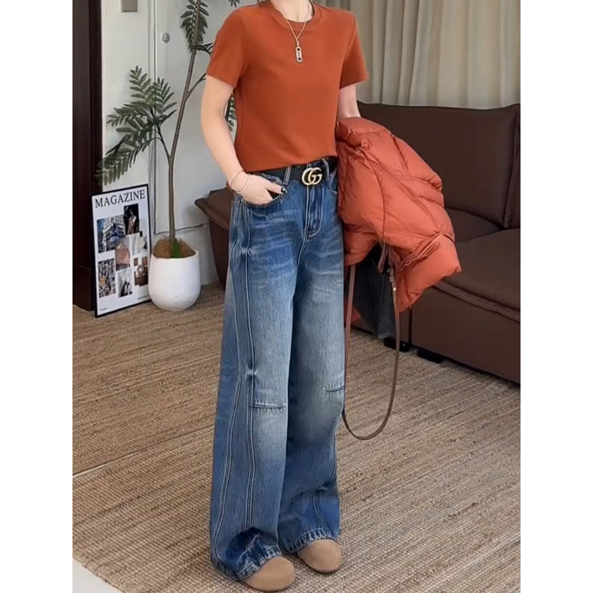 Fleece-Lined Vintage Wide-Leg Trousers