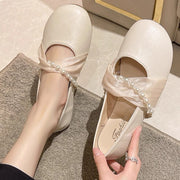 Soft leather pearl flats temperament shoes