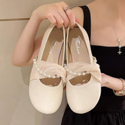Soft leather pearl flats temperament shoes