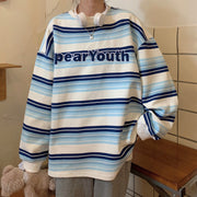 Towel Embroidered Long-Sleeved Sweatshirt Striped Crew Neck Top