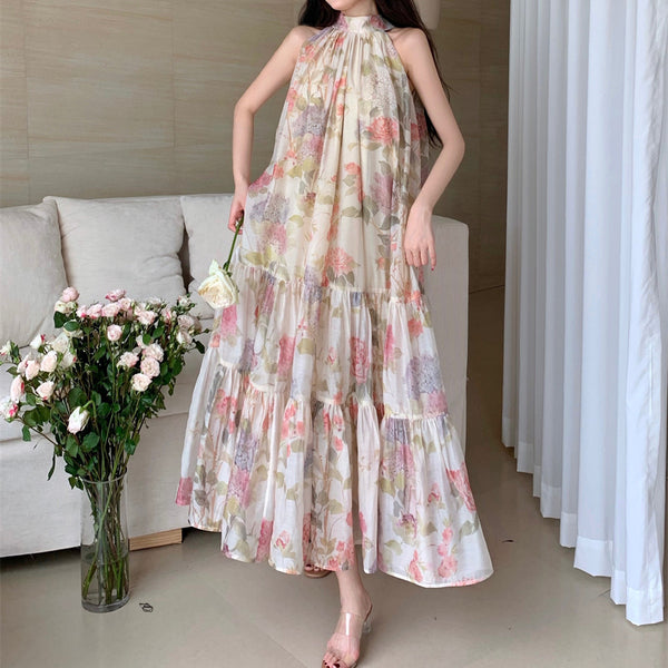 Printed Resort Sleeveless Halter Neck Dress
