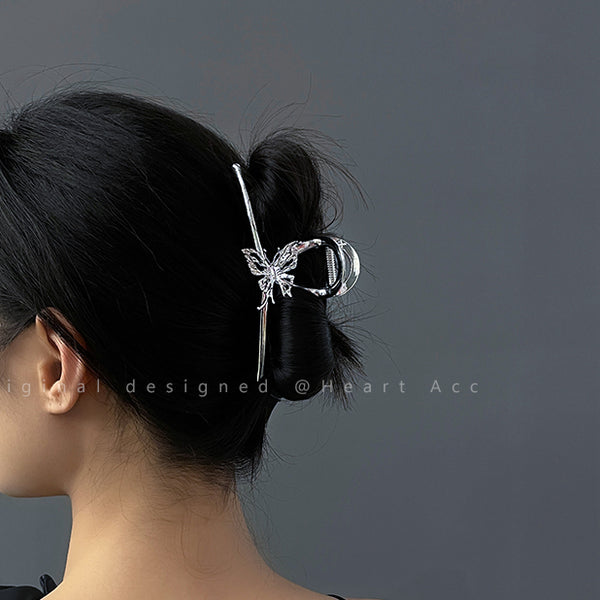 Silver Butterfly Shark Metal Clip Large Hair Accessories