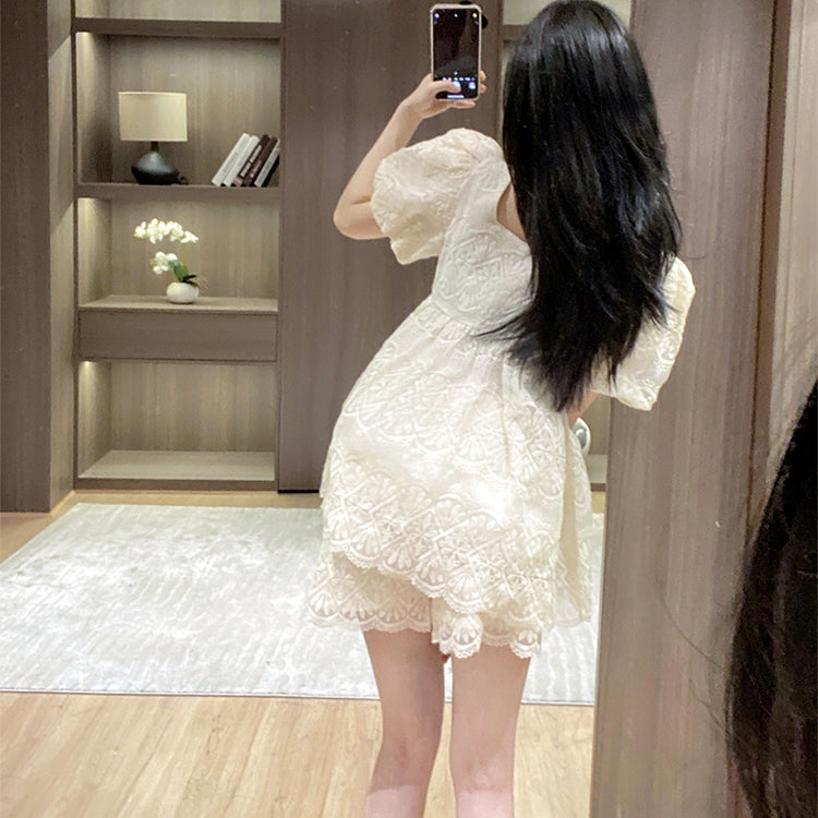 Lace Short-Sleeved Top And Shorts Two-Piece Set