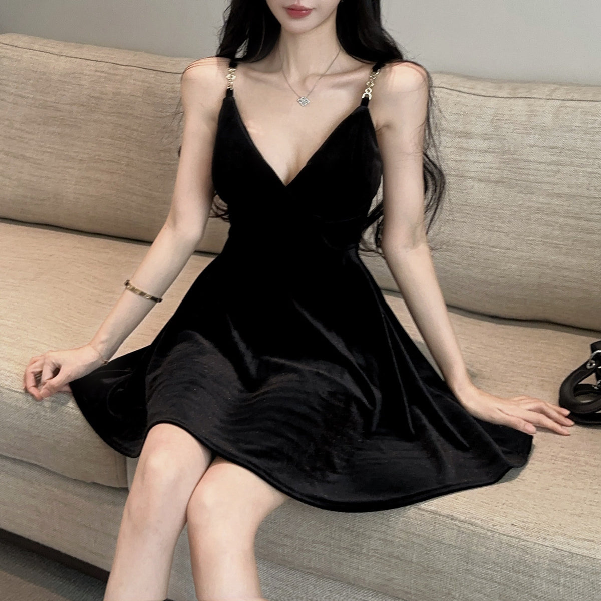 Sexy Gold Velvet Dress