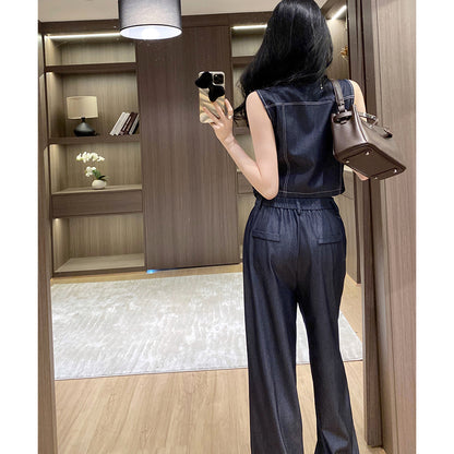 Tencel Denim Vest And Wide-Leg Pants Two-Piece Set