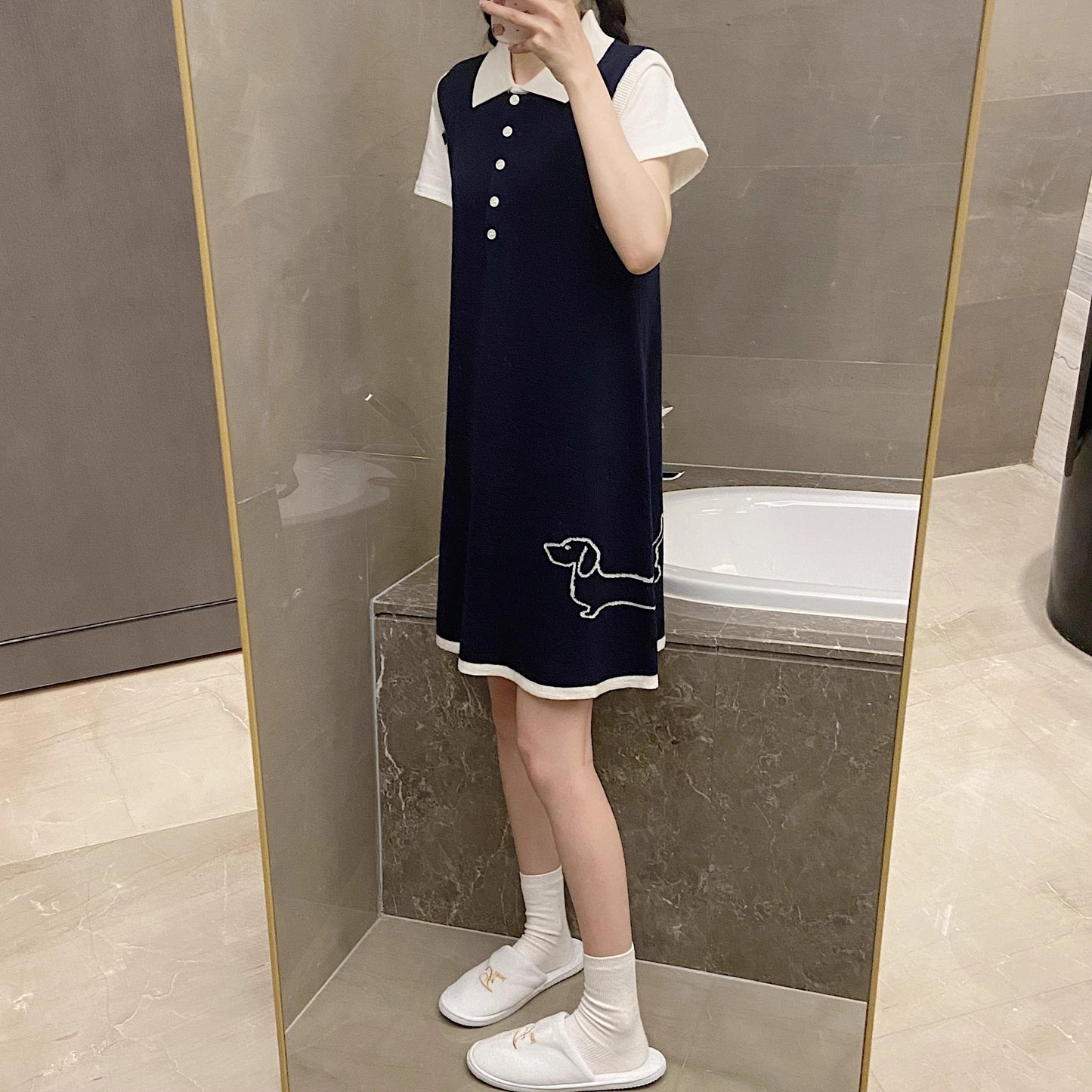 Polo Collar Elegant Knitted Vest Dress