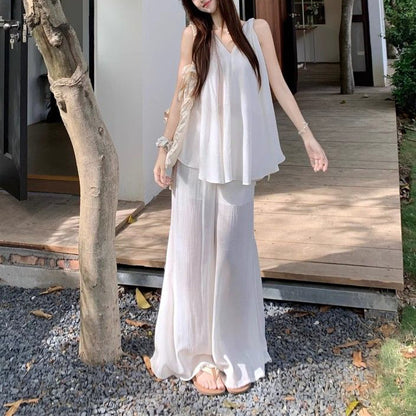 Stylish Sleeveless V-Neck Loose Vest And Pants Two-Piece Set