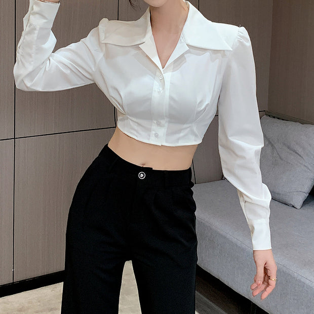 Irregular shirt commuter long sleeve crop top