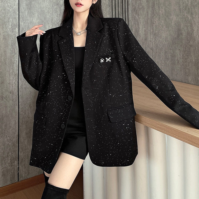 Black Suit Jacket With Gold Foil Stamping