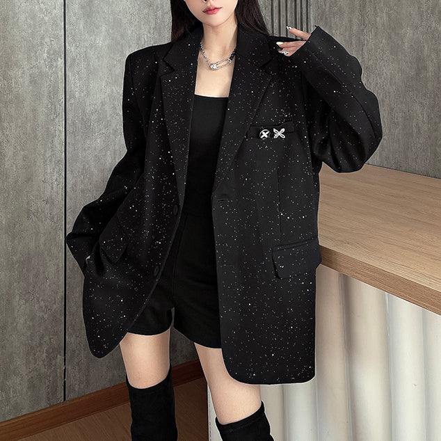 Black Suit Jacket With Gold Foil Stamping