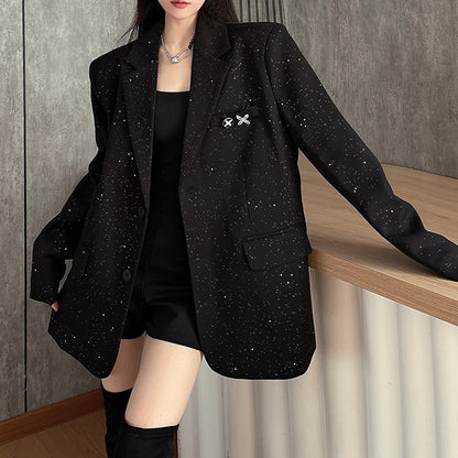 Black Suit Jacket With Gold Foil Stamping