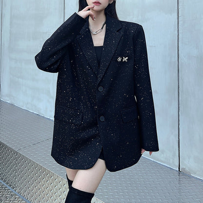 Black Suit Jacket With Gold Foil Stamping