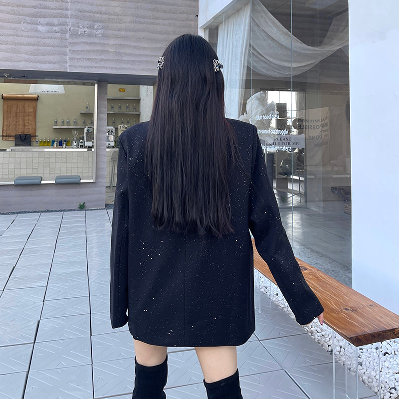 Black Suit Jacket With Gold Foil Stamping