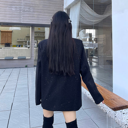 Black Suit Jacket With Gold Foil Stamping