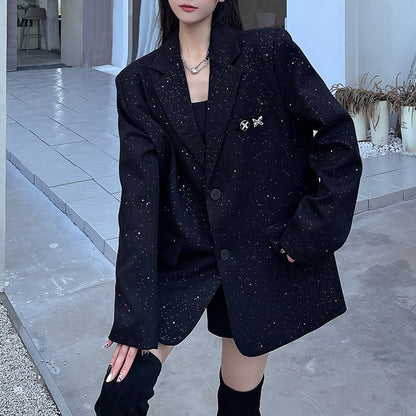 Black Suit Jacket With Gold Foil Stamping