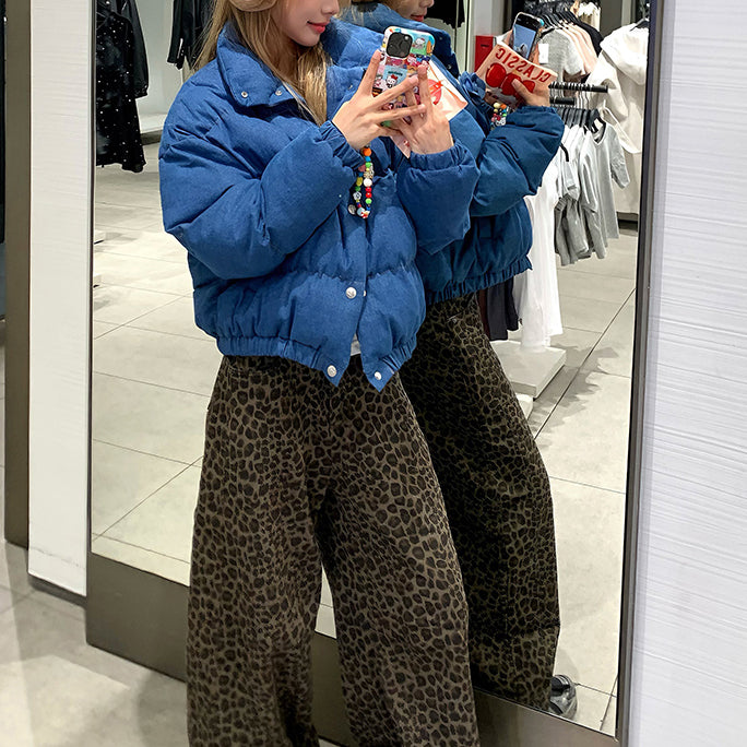 Stylish Stand-Up Collar Blue Cotton Coat