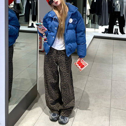 Stylish Stand-Up Collar Blue Cotton Coat