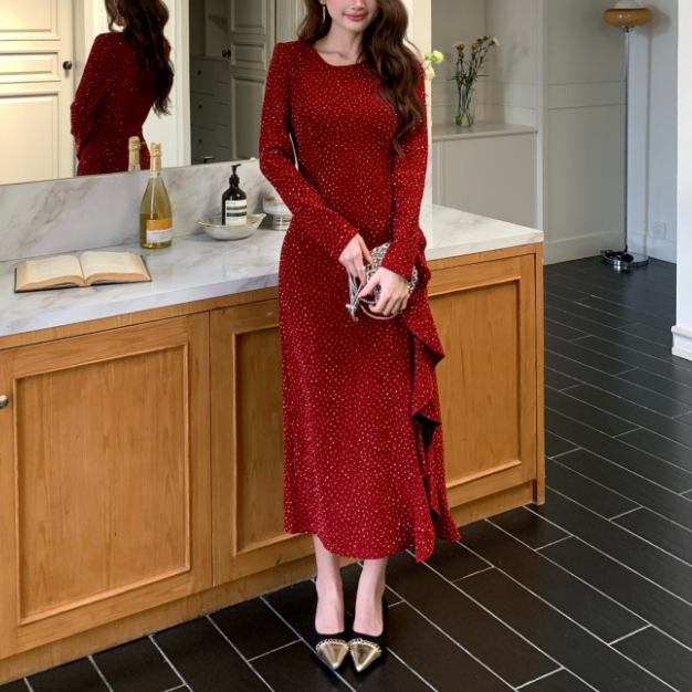 Red Rhinestone Evening Gown