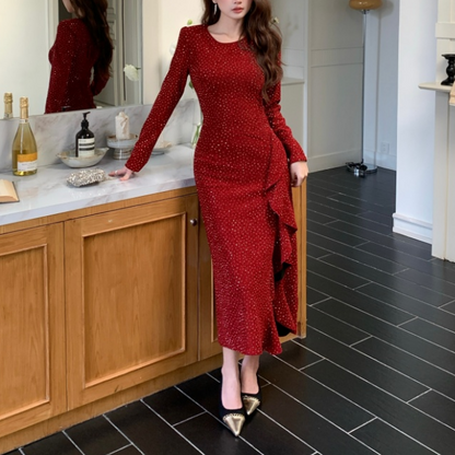 Red Rhinestone Evening Gown