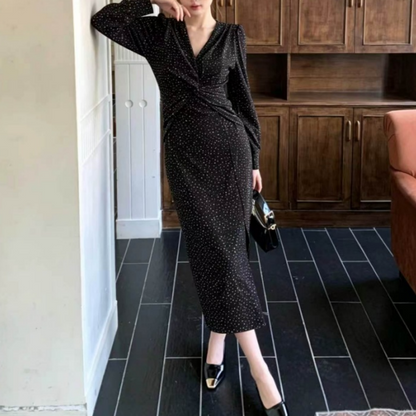 French V-Neck Rhinestone Dress