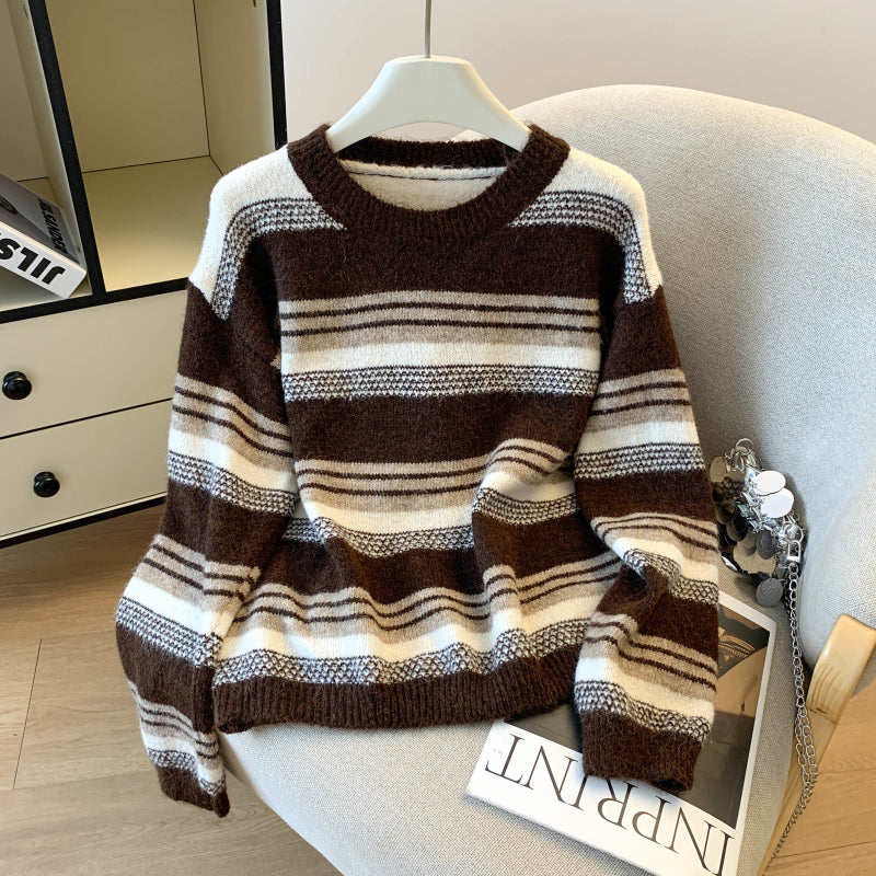 Stylish Striped Loose Knit Pullover (Shawl Included)