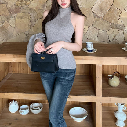 Vintage-Style Asymmetric Side-Button Off-Shoulder Knit Cardigan