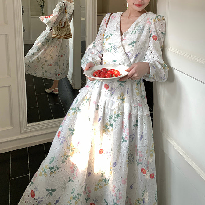 French-Style Tea Break V-Neck Floral Dress With Belt