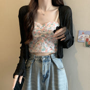 Sunscreen chiffon shirt shawl oat floral cami top