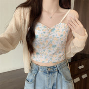 Sunscreen chiffon shirt shawl oat floral cami top