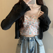 Sunscreen chiffon shirt shawl oat floral cami top
