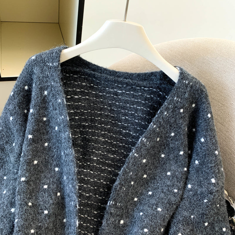 Loose-Fit Polka-Dot Knit Cardigan