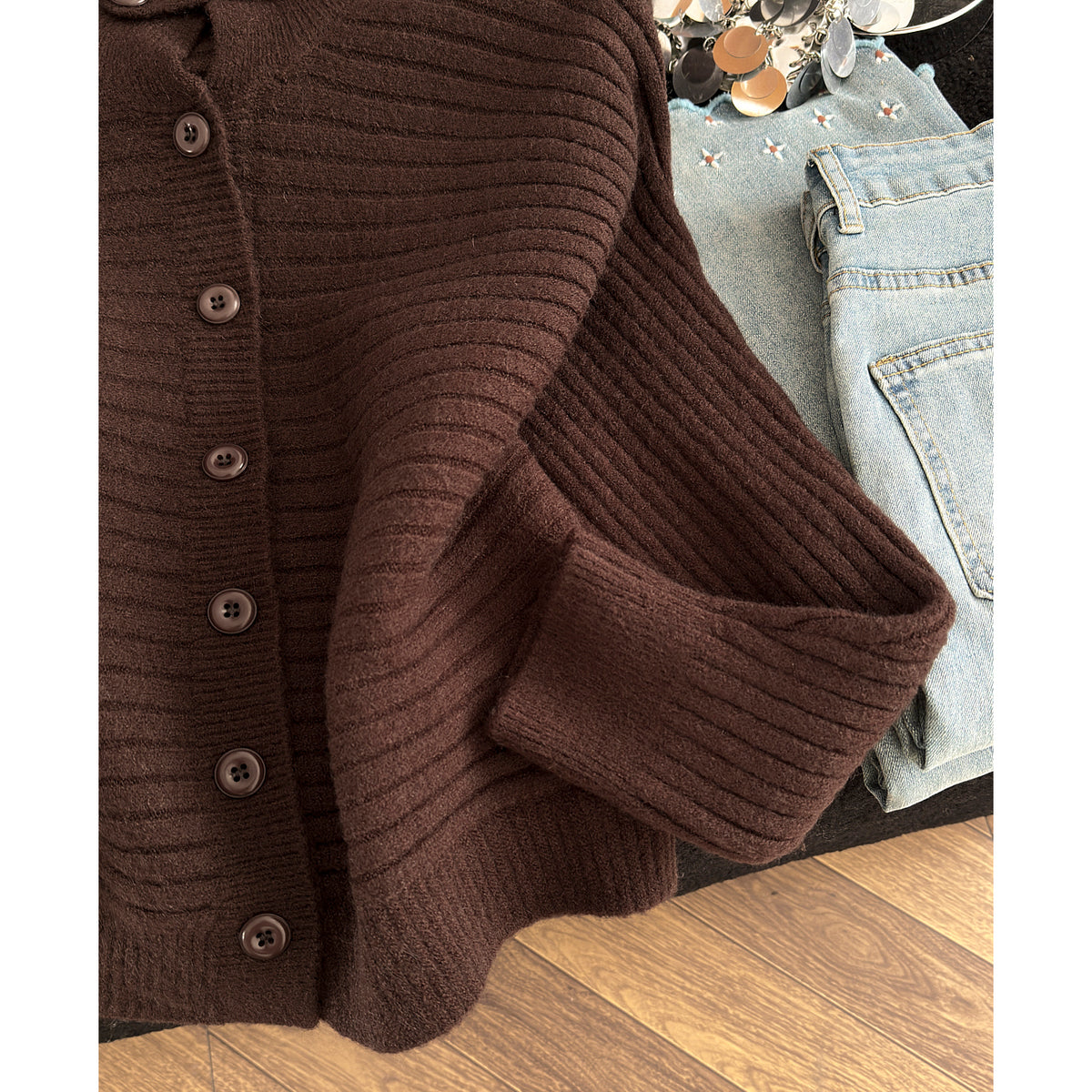 Stylish Stand-Up Collar Knit Cardigan