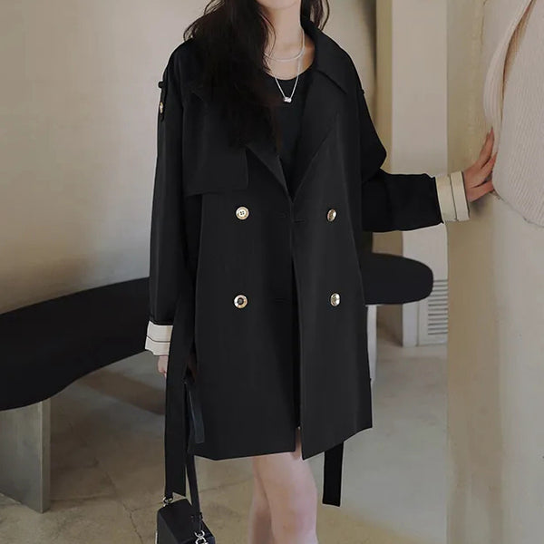 Double Breasted Trench Long Sleeve Suit Collar Coat