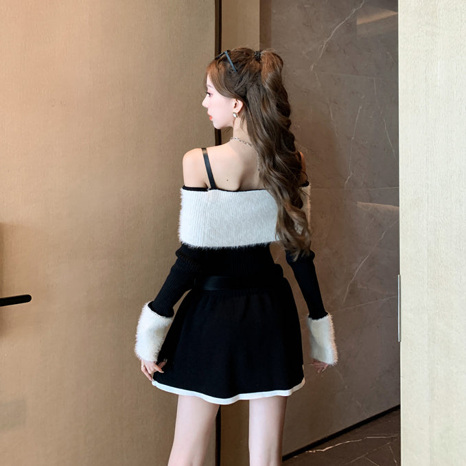 Off-The-Shoulder Long-Sleeve Knit Dress
