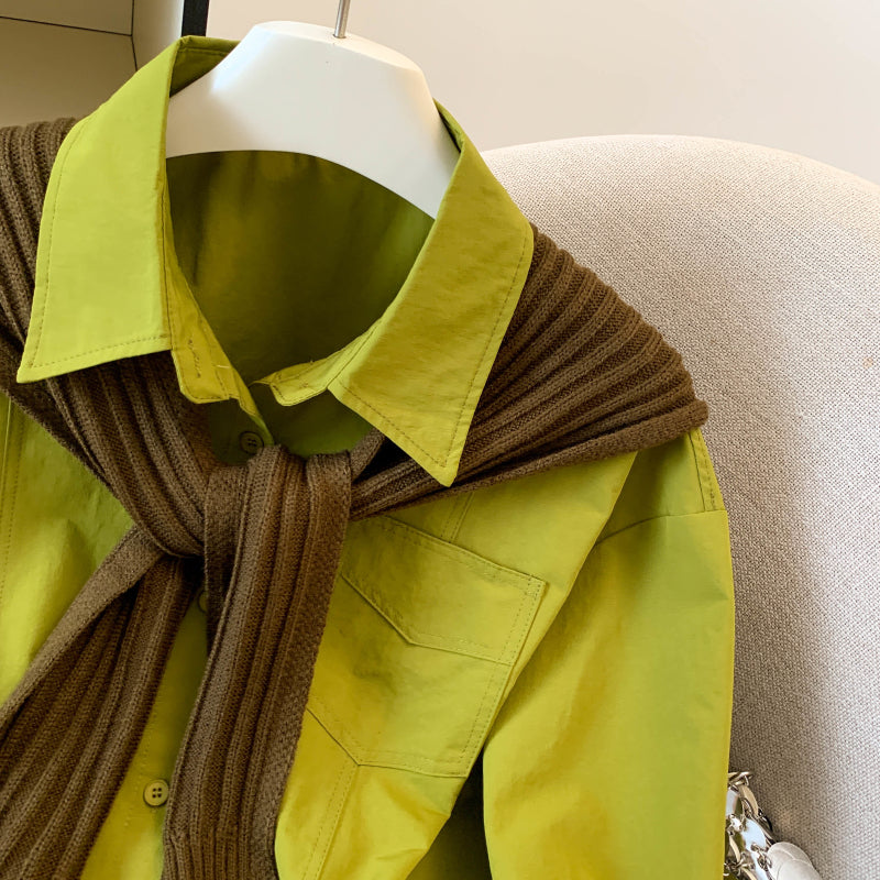 Long-Sleeved Pure Cotton Shirt With A Shawl